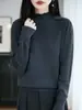 Suéter de punto fino 60% lana con cuello floral para mujer, suave diseño de cuello floral, jersey de mezcla de lana suave y acogedor para otoño e invierno
