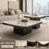 Mesa de Café Pequeña de Piedra Sinterizada Cuadrada de Gama Alta Italiana Lujo Ligero Apartamento Pequeño Minimalismo Sala de Estar Alquiler de Apartamento Pequeño Ecológico