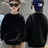 Moletom Infantil para Crianças Maiores, Primavera, Outono, Inverno, Forrado com Fleece, Quente, Manga Longa, Esportivo, Estilo Chinês, Pulôver Básico Infantil para Meninos