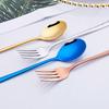 Cross-border Amazon 304 aço inoxidável coreano estilo garfo de titânio chapeado Creative Western Food Long Handle Spoon colher de café sobremesa Spoon garfo