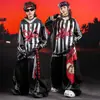 Ropa de Calle de Hip Hop de Moda para Niños Conjunto de Disfraz de Baile Rayado Negro para Niños Hip Hop Chicas Atuendo de Presentación Genial y Atractivo Masculino