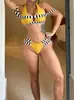 Bikini de Color Sólido Estilo Europeo y Americano para Mujer, Traje de Baño Sexy Hueco para Chica Atrevida con Cuello Halter para Vacaciones en Aguas Termales