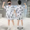 Trajes de Manga Corta para Niños de Primavera y Verano, Ropa de Verano Moderna Fresca y Guapa para Niños, Ropa para Niños, Camisas de Seda Helada, Conjunto de Dos Piezas