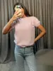 Suéter de Ponto Cruz Europeu e Americano Outono 2026 Novo Elegante Temperamento Slim Fit Gola Redonda Ombro Normal Manga Curta de Tricô Pelúcia Camiseta