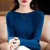 Nuevos estilos de otoño e invierno: suéter de punto de manga larga para mujer con escote asimétrico, talla grande, acanalado, corte ajustado y top favorecedor, perfecto como capa base