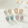 Brincos Geométricos de Zircônia Lapidada em Gelo Elegantes Franceses, Brilhantes e Chamativos, Brincos de Alta Qualidade com Pino de Prata S925 para Mulheres