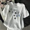 Camiseta Casual Colorida Estampa de Estrela Graffiti Estilo Simples Manga Curta para Mulheres Verão 2026 Versátil Solta Par Top