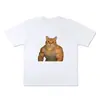 Camiseta unisex de manga corta holgada con estampado de gato de seda de leche para deadlift y fitness, top de verano moderno