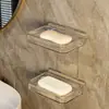 Plato para Jabón de Baño de PET Estante de Almacenamiento para Inodoro de Doble Capa sin Taladro Ventosa Montado en Pared Drenante Almacenamiento Soporte para Jabón