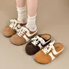 Meias-pantufas Fechadas com Solado Grosso 2026, Pantufas Femininas Francesas Estilo Birkenstock, Elegante Modelo Novo de Primavera, de Calçar, Cor Castanha