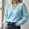 Suéter de tricô de lã com gola V, bestseller outono e inverno, para mulheres, macio e confortável, adequado para o trabalho, simples e versátil, suéter de tricô liso