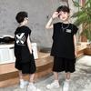 Conjunto de dos piezas de algodón con estampado de dibujos animados para niño, verano 2024, pantalones cortos casuales de moda para niño