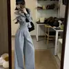 Conjunto Feminino 2026 Primavera Estilo Preguiçoso Top Curto Acinturado, Moletom de Um Ombro, Calça Wide Leg Emagrecedora de Cintura Alta Conjunto de Duas Peças