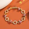 Pulsera retro de estilo playero transfronterizo con cadena circular de flores, ligera, de lujo, con diamantes de cristal multicolor de alta calidad.
