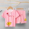 Conjunto de Roupas de Casa Finas de Algodão e Seda para Crianças no Verão Pijama de Algodão e Seda Manga Curta Shorts Casual Desenho Animado