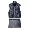 Comercio Exterior Transfronterizo Ropa de Mujer Estilo Europeo y Americano Chaleco Efecto Piel 1255817 Conjunto de Minifalda de Piel con Remaches