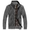 Suéter de lã forrado para comércio exterior, gola alta masculina, tricot romboidal com zíper, cardigã, casaco suéter masculino para outono e inverno de meia-idade