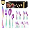 Nuevo juego de cubiertos de acero inoxidable transfronterizo estrella diamante 24 piezas cuchillo tenedor cuchara caja de regalo alto valor de color occidental dorado 6 personas comida