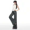 ¡OOTD del día 26!|Pantalones de Traje Grises de Tiro Bajo Acampanados para Mujer con Diseño de Cinturón Ancho, Pantalones Bootcut Casuales Adelgazantes