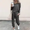 Ropa Cruzada Europea y Americana Nueva Otoño e Invierno 2021 Estilo Caliente de Amazon Traje Casual de Color Sólido Holgado de Manga Larga