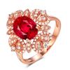 Anel de botão de diamante completo banhado a ouro rosa 18K com rubi 3 quilates pombo turmalina vermelha charme anel elegante