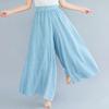 2026 Verano Nuevo Estilo Mori Girl Talla Grande Pantalones Falda de Algodón Lino Cintura Elástica Lino Color Sólido Estilo Étnico Pantalones Falda Acampanados