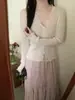 Nueva prenda exterior con estampado de bambú y bordes con volantes, vestido camisola, cubre para aire acondicionado, chaqueta fina para mujer, cárdigan de punto para protección solar de verano