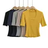 Camiseta de Manga Média com Decote V Estilo Garota Sexy Desejo Puro para Mulheres, Versátil de Verão, Elástica, Slim Fit, Cintura Marcada, Justa, Camiseta Básica