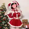 Conjunto de Lencería Cosplay de Reno Rojo Terciopelo Navideño de un Solo Hombro