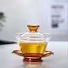 Tapa de Vidrio de Borosilicato Alto Tazón Taza de Té Tapa para Taza de Té Taza de Té para Infusión Taza de Té para Remojar Juego de Té Kung Fu Vidrio de Colores Tres Tazas