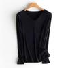 [Personalização de Processamento] Camiseta com Fio de Seda Feminina Seda Senhora Gola V Gola Redonda Slim Fit Camisa Básica Simples