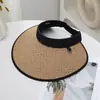 Nuevo Sombrero de Sol de Paja Abierto Estilo Coreano para Mujer, Sombrero de Sol de Ala Ancha con Protección UV para Verano, Sombrero de Sol para Exteriores