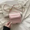 Mini Bolso de Cadena de Bolas Doradas Estilo Coreano Bolso Cuadrado Pequeño Colorido de Moda para Mujer Bolso Pequeño Simple con Solapa para Hombro Cruzado Bolso de Mujer