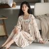 Pijamas de seda helada de alta calidad para mujer, novedad primavera 2025, ropa informal de algodón de imitación, manga larga, para el hogar
