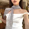 Bufanda de seda de malla a cuadros estilo coreano para mujer, corbata larga para el cuello, accesorio único y elegante, se puede usar como cinturón, cuerda para la cintura o diadema