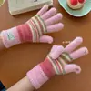 Guantes de Dedo sin Dedos Gruesos Cálidos a Prueba de Viento y Frío para Mujer con Rayas Arcoíris Lindas para Mujer