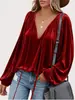 Estação independente da Amazon de roupas casuais femininas europeias e americanas de 2026, desenvolvida pela própria Anno, top de veludo com cordão, gola V, manga longa