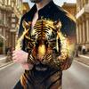 Primavera Transfronteriza Nuevo Exportación Ropa de Hombre Camisa Casual de Manga Larga con Solapa Estampado 3D Tigre Dragón Tops