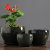 Juego de tres macetas de cerámica grandes para uso doméstico, sencillas y creativas, adecuadas para plantas verdes y suculentas, con platillo
