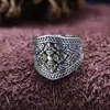 Anel de prata tailandesa vintage S925 com pilão de diamante esculpido personalizado anel de rosto largo masculino clássico europeu e americano venda por atacado