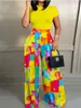 Comércio Exterior Transfronteiriço da Amazon Moda Europeia e Americana Feminina Terno Sem Mangas Estampado Versátil Calça Wide-Leg