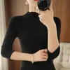 Nuevo Suéter Delgado de Primavera y Otoño para Mujer Ajustado de Color Sólido Manga de 7 Puntos Suéter Elegante Ajustado de Color Sólido Jersey Cuello Semi-alto