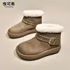 Botas Curtas Birkenstock Integradas de Couro Genuíno e Pele para Mulheres 2026 Novidades de Inverno Plus Veludo Quente Botas de Neve Sapatos de Algodão com Pele