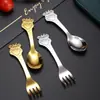 Cuchara y Tenedor Creativos 304 para Niños Acero Inoxidable Vajilla Ciervo Pequeño Cuchara para Sopa Postre Cuchara para Revolver Café Tenedor de Frutas