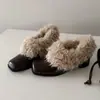 Zapatos de Felpa Cuadrados Estilo Coreano para Mujer, Zapatos Cálidos de Algodón 2026, Zapatos Negros de Cuero Retro con Tacón Grueso Estilo Francés
