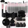 Kit de 40 Piezas de Herramientas de Belleza al por Mayor 20 Brochas de Maquillaje Esponjas Tocadores Diadema Set de Toallas Faciales Pelo Sintético Portátil