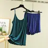 Conjunto de Camisola y Shorts de Modal para Mujer, Color Sólido, Delgado, Tallas Grandes, Corte Holgado, Conjunto Casual de Dos Piezas para Casa, Casual Estilo Japonés y Coreano