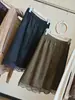 Falda de gamuza con ribete de encaje, nueva colección de otoño para mujer, estilo coreano retro de cintura alta, favorecedora y versátil falda midi de línea A
