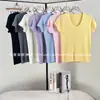 Ropa Zhengqite/25 Primavera Elegante Versátil Casual Seda Lana Cuello Redondo Manga Corta Camiseta Base de Punto