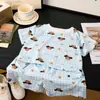 Conjunto Infantil de Manga Curta, Conjunto de Algodão Elástico com Pregas de Nuvem para Bebê de Manga Curta, Conjunto de Duas Peças Infantil para Casa, Pijama para Meninos e Meninas
